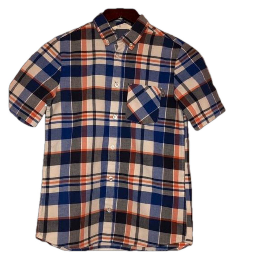 H&M blue and orange boys button down shirt GUC size 11-12Y